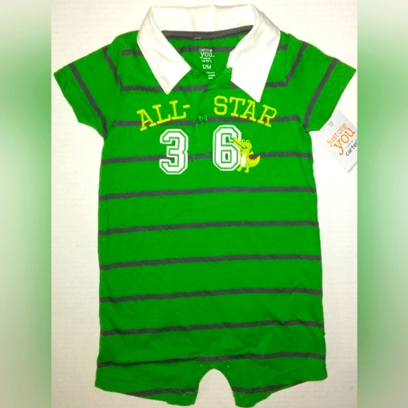 ☆NWT☆Beautiful Boys Polo Style Green/Gray Short Romper☆Carter's J.O.Y☆12mo - Picture 6 of 12